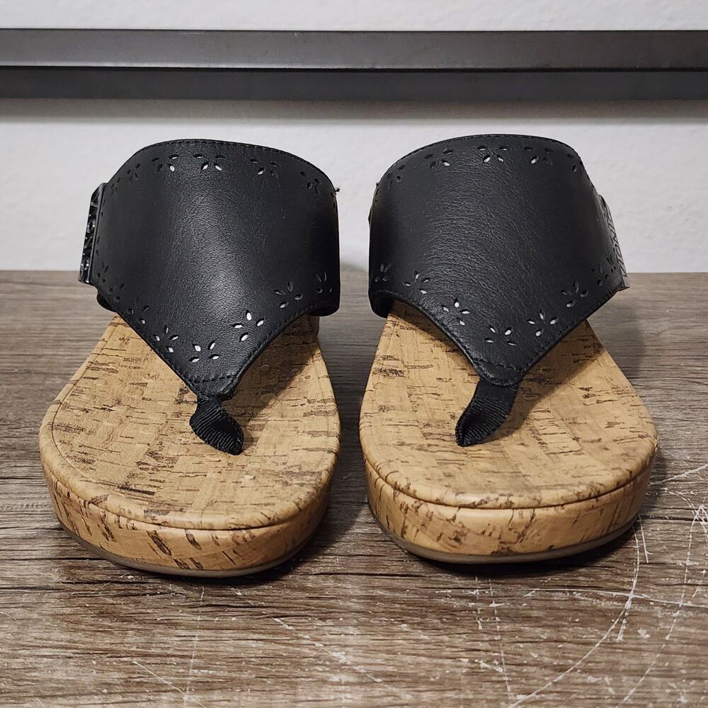 Vionic Anitra Women's Wedge Platform Cork Leather Sandals Shoes Size 7 Black - Picture 2 of 9